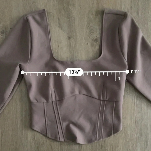 Abercrombie & Fitch Long Sleeve Corset Scoop Neck Top - Taupe Brown - Size S - Picture 12 of 13